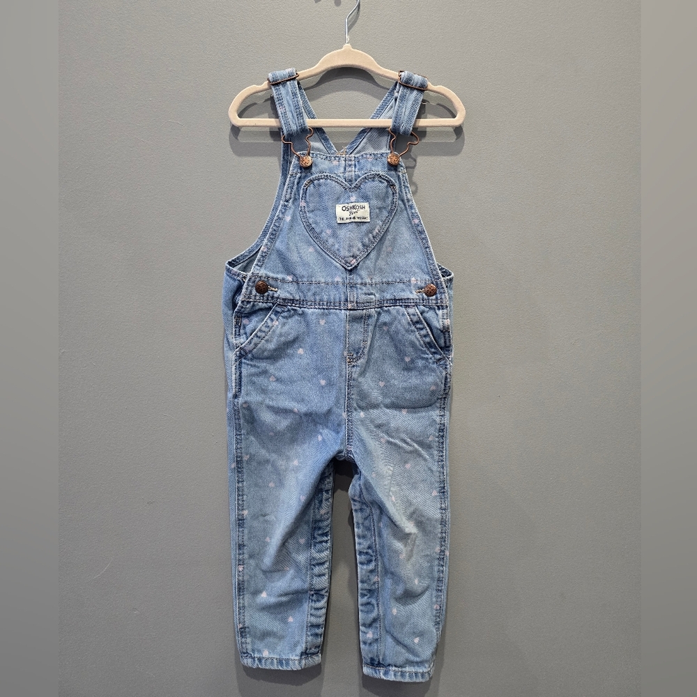 OshKosh B'gosh Blue Denim Overalls with Hearts 24months